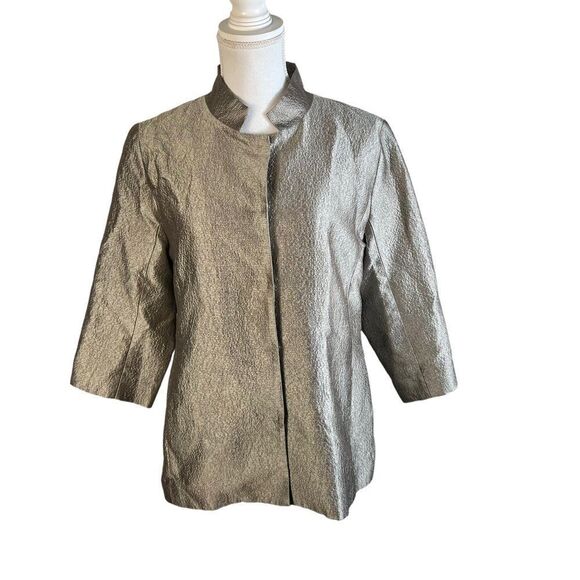 Eileen Fisher Gray Silver Textured Silk Blazer - Picture 1 of 9